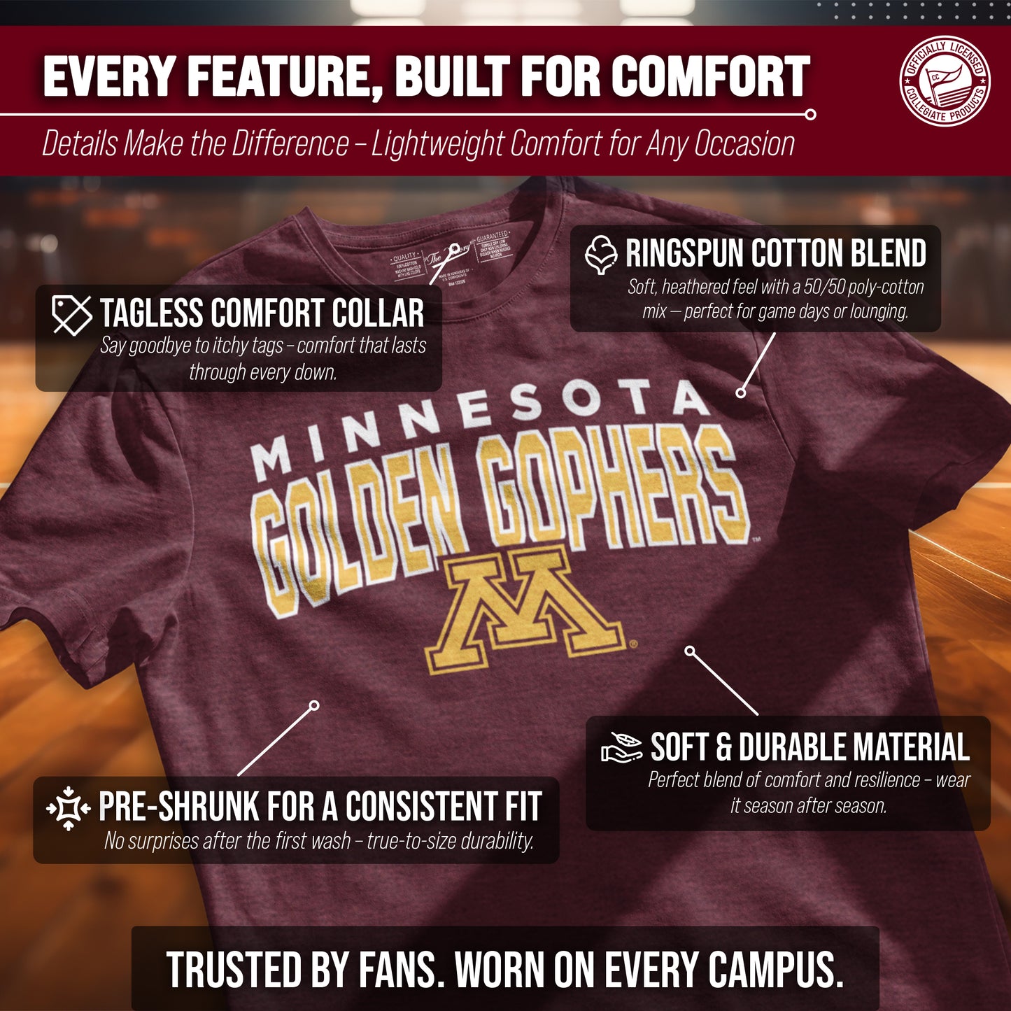 Minnesota Golden Gophers NCAA Adult Unisex Starting Fresh T-Shirt - Maroon Heather
