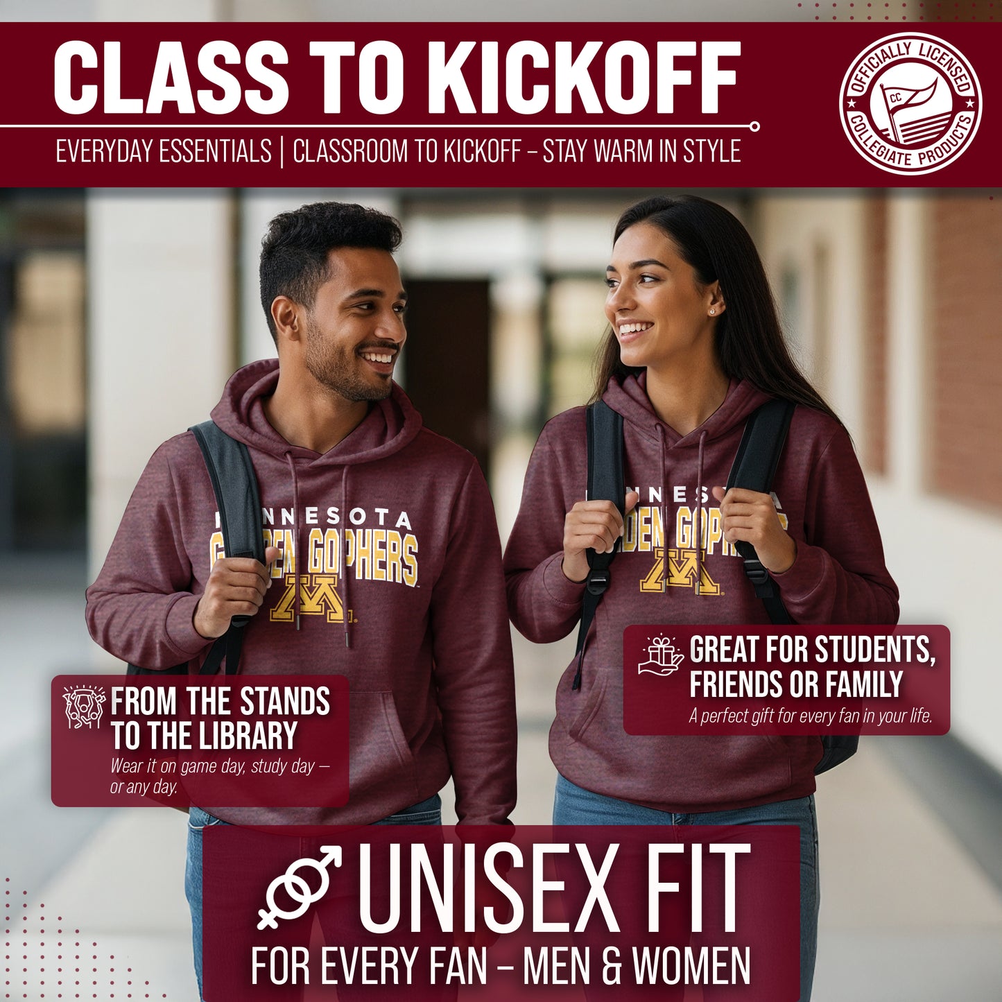 Minnesota Golden Gophers NCAA Adult Unisex Starting Fresh Heathered Hooded Fleece Sweatshirt - Maroon Heather