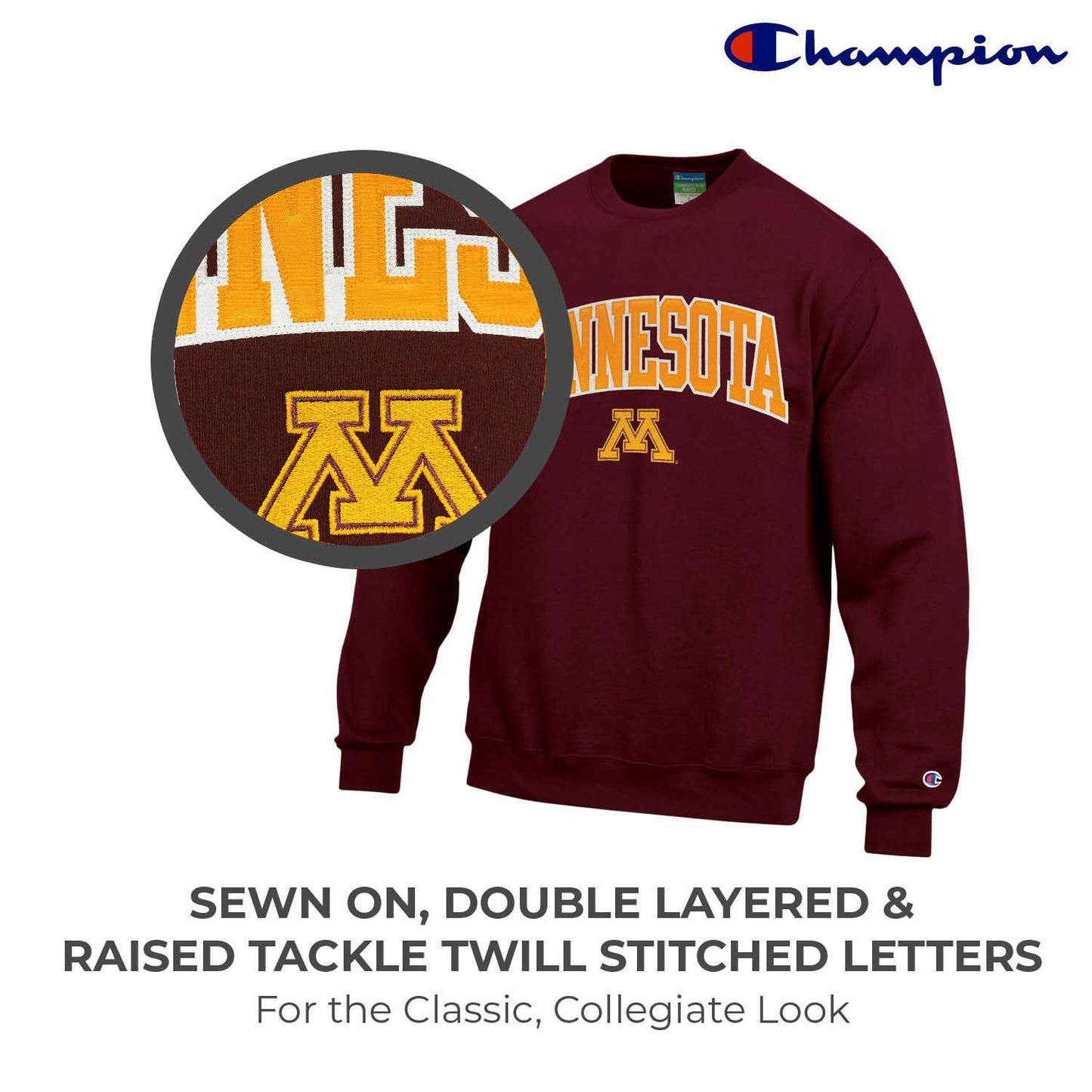 Minnesota Golden Gophers Adult Tackle Twill Crewneck - Maroon
