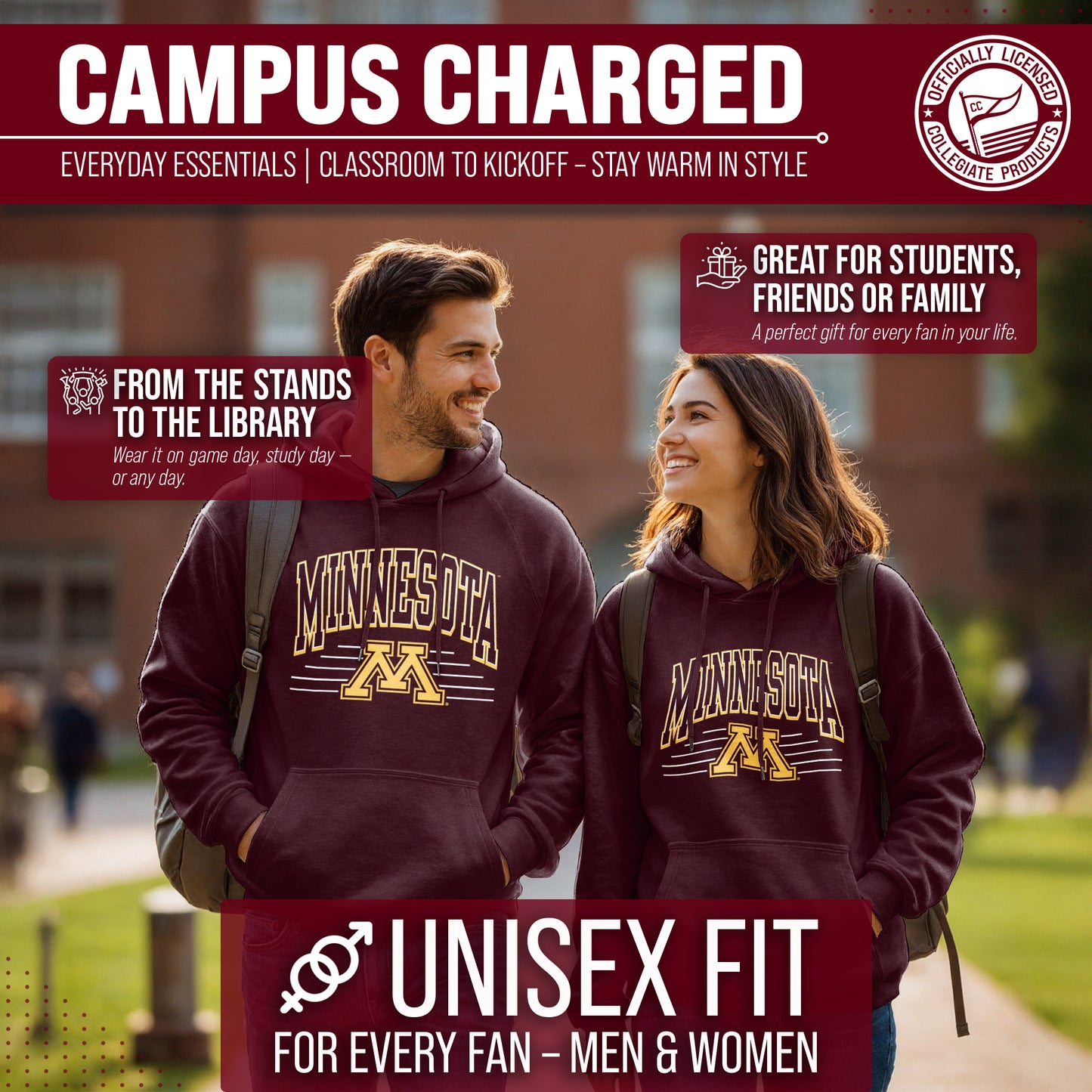Minnesota Golden Gophers NCAA Adult Unisex Overtime Classics Hooded Fleece Sweatshirt - Maroon
