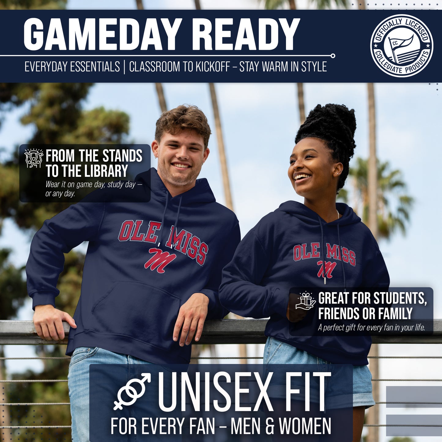 Ole Miss Rebels Adult Arch & Logo Soft Style Gameday Hooded Sweatshirt - Navy