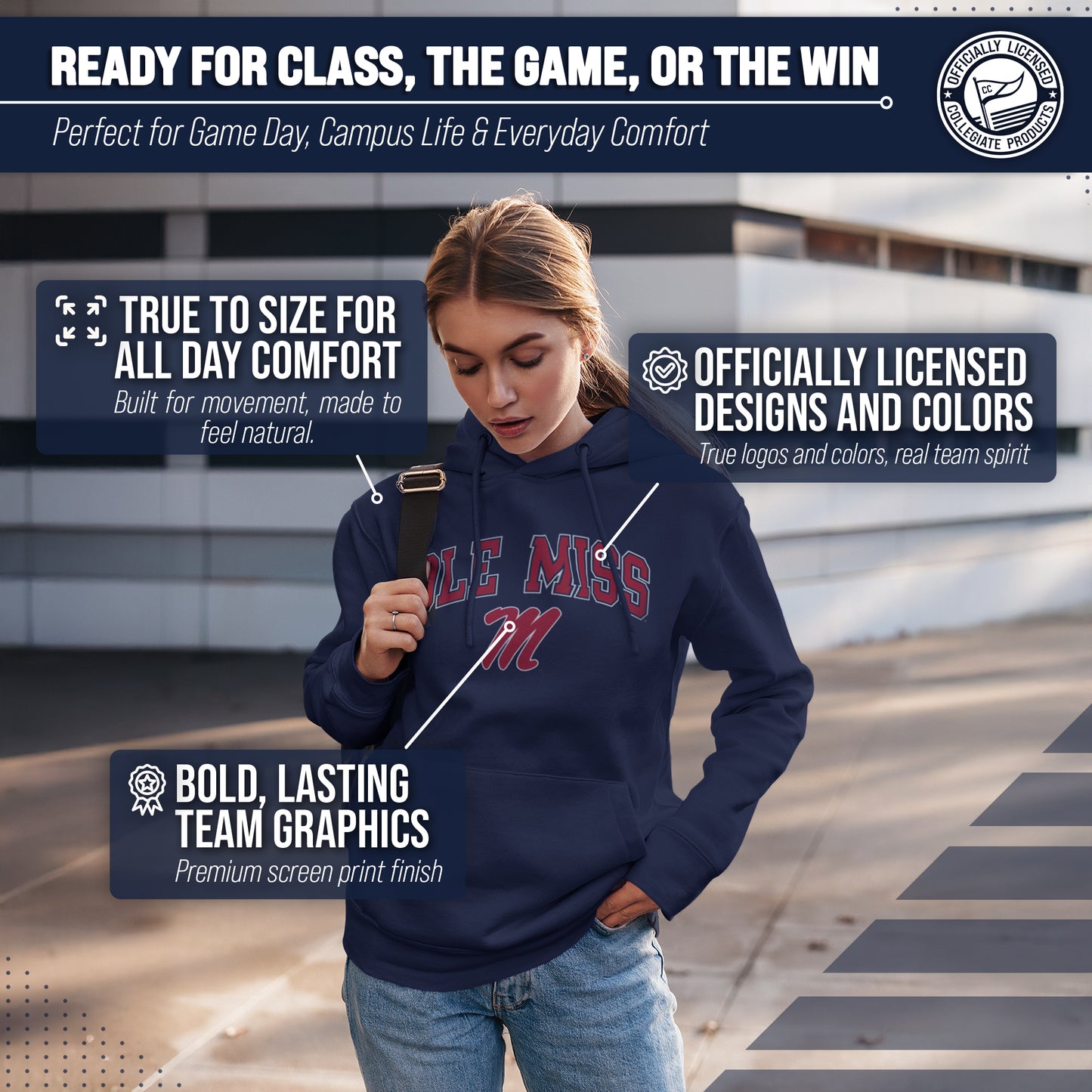 Ole Miss Rebels Adult Arch & Logo Soft Style Gameday Hooded Sweatshirt - Navy