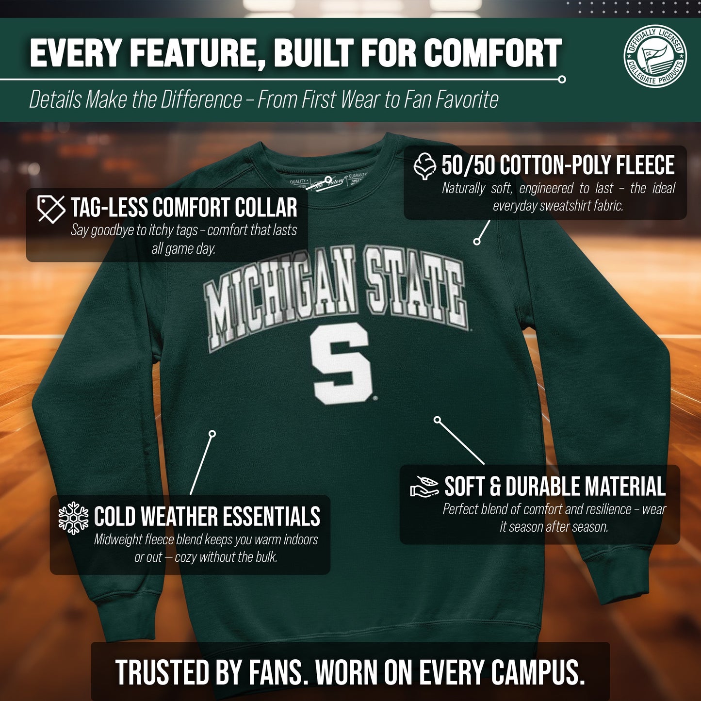 Michigan State Spartans Adult Arch & Logo Soft Style Gameday Crewneck Sweatshirt - Green
