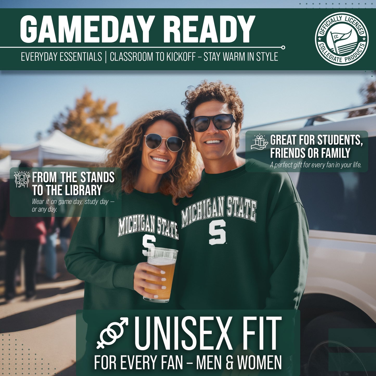Michigan State Spartans Adult Arch & Logo Soft Style Gameday Crewneck Sweatshirt - Green