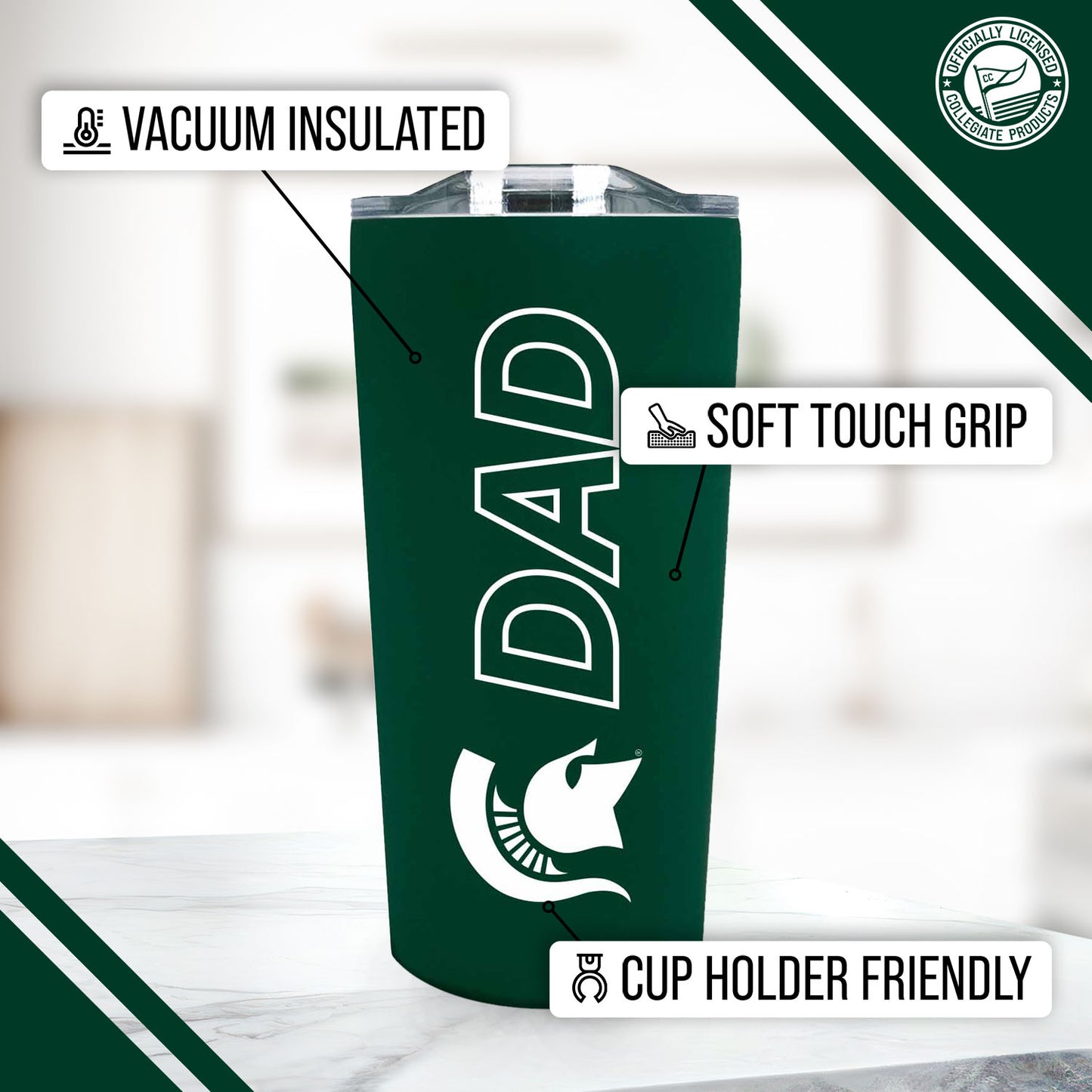 Michigan State Spartans NCAA Stainless Steel Travel Tumbler for Dad - Green