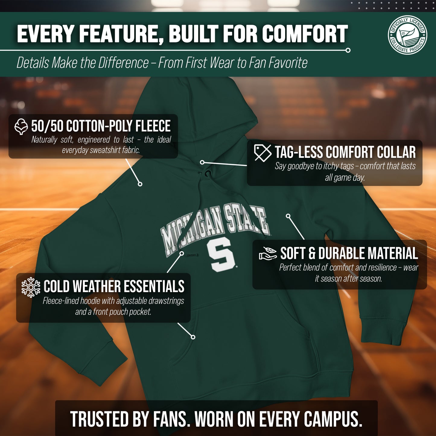 Michigan State Spartans Adult Arch & Logo Soft Style Gameday Hooded Sweatshirt - Green