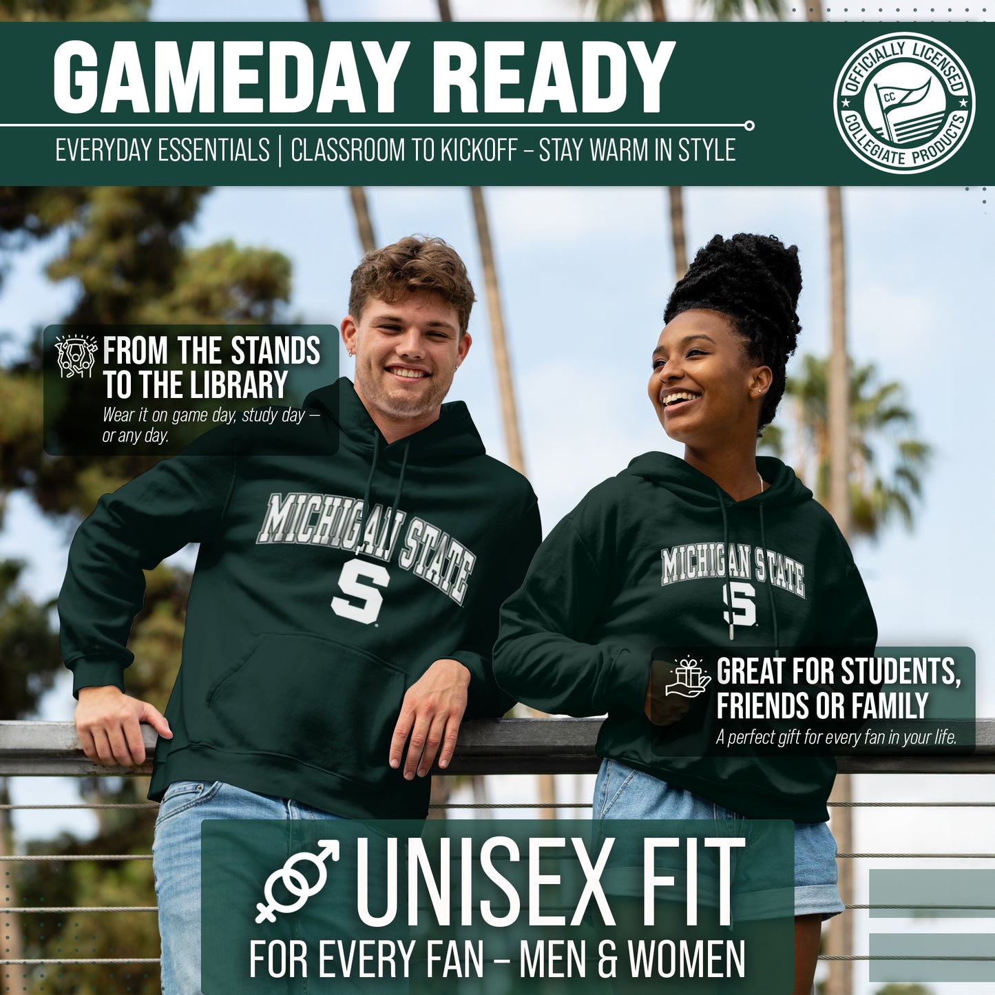 Michigan State Spartans Adult Arch & Logo Soft Style Gameday Hooded Sweatshirt - Green