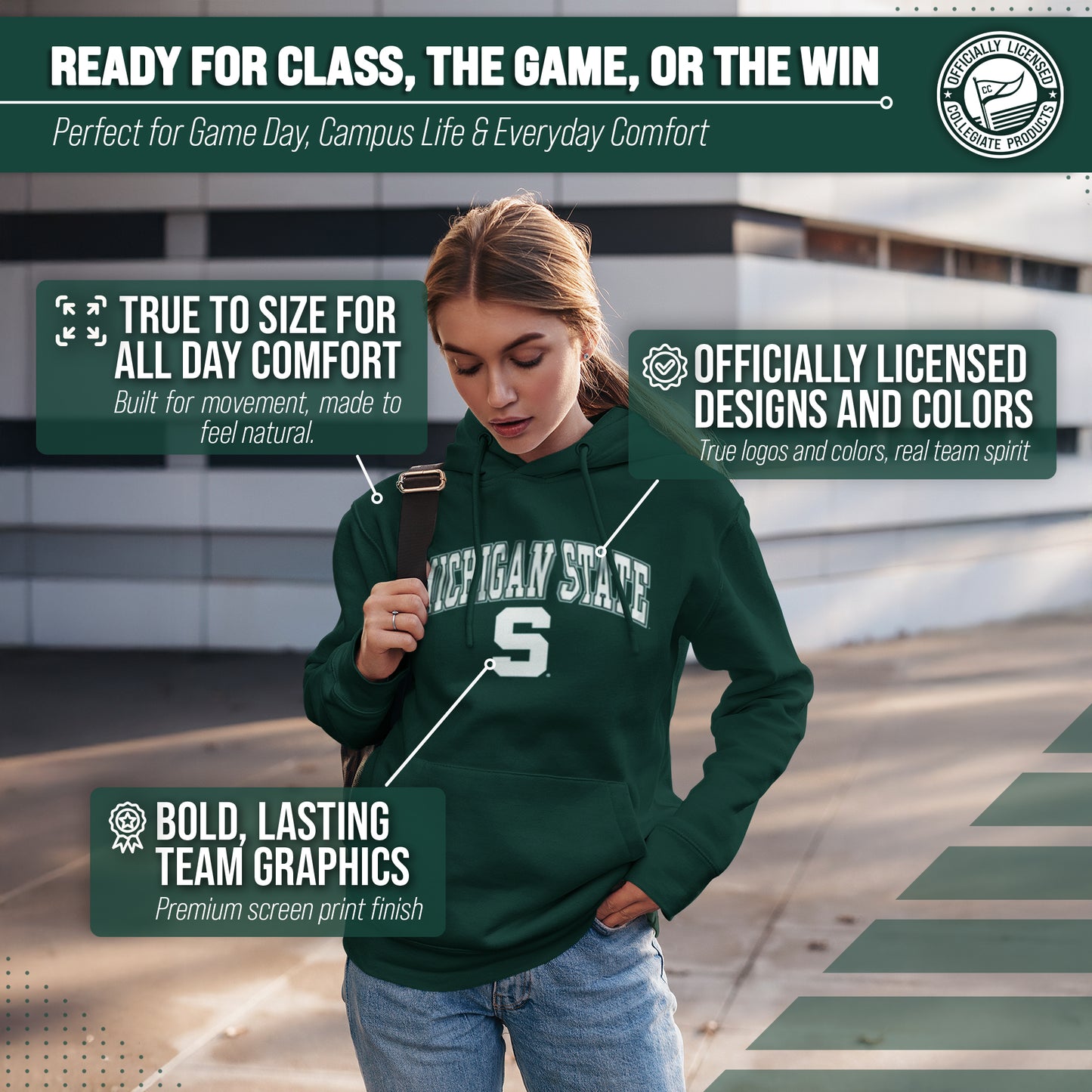 Michigan State Spartans Adult Arch & Logo Soft Style Gameday Hooded Sweatshirt - Green