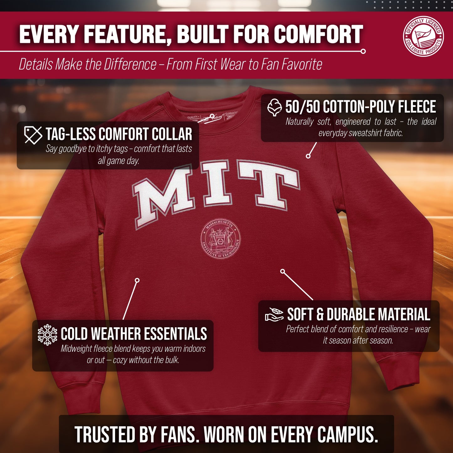 MIT Engineers Adult Arch & Logo Soft Style Gameday Crewneck Sweatshirt - Cardinal