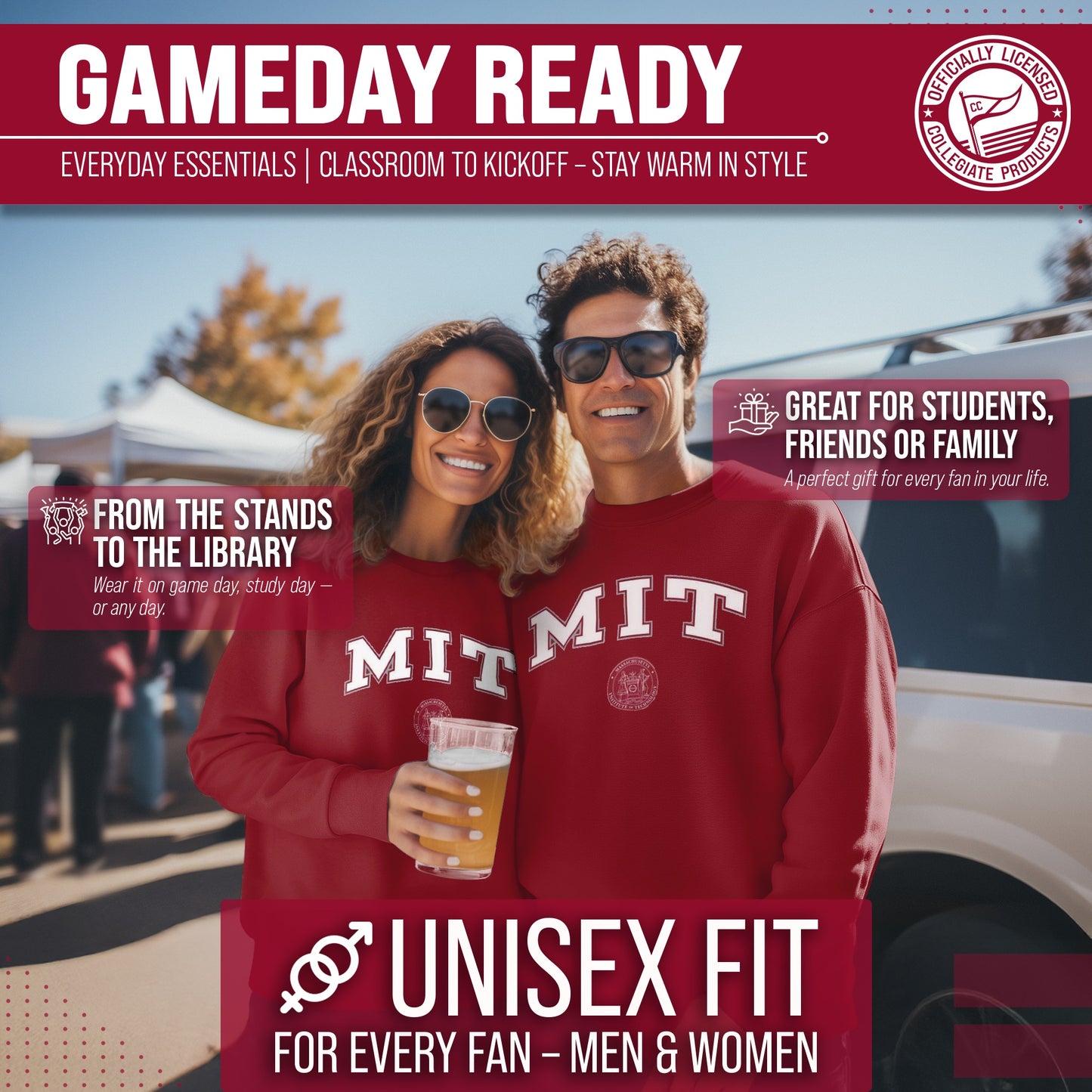 MIT Engineers Adult Arch & Logo Soft Style Gameday Crewneck Sweatshirt - Cardinal