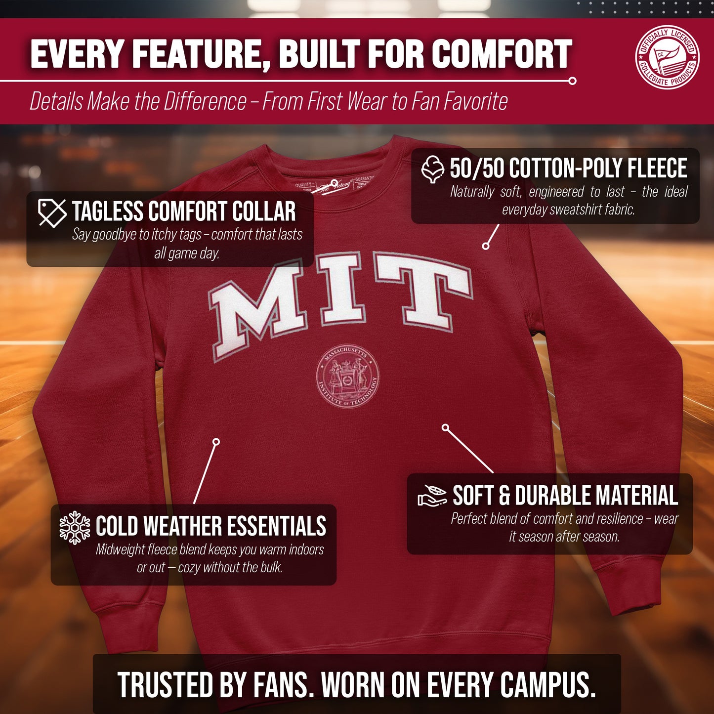 MIT Engineers Adult Arch & Logo Soft Style Gameday Crewneck Sweatshirt - Cardinal