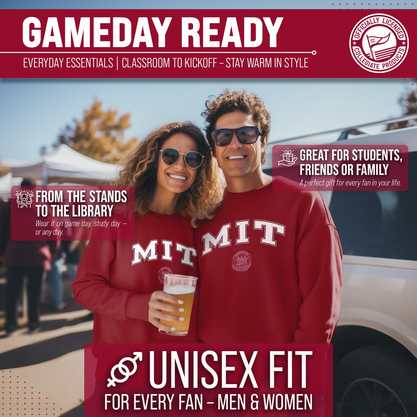 MIT Engineers Adult Arch & Logo Soft Style Gameday Crewneck Sweatshirt - Cardinal