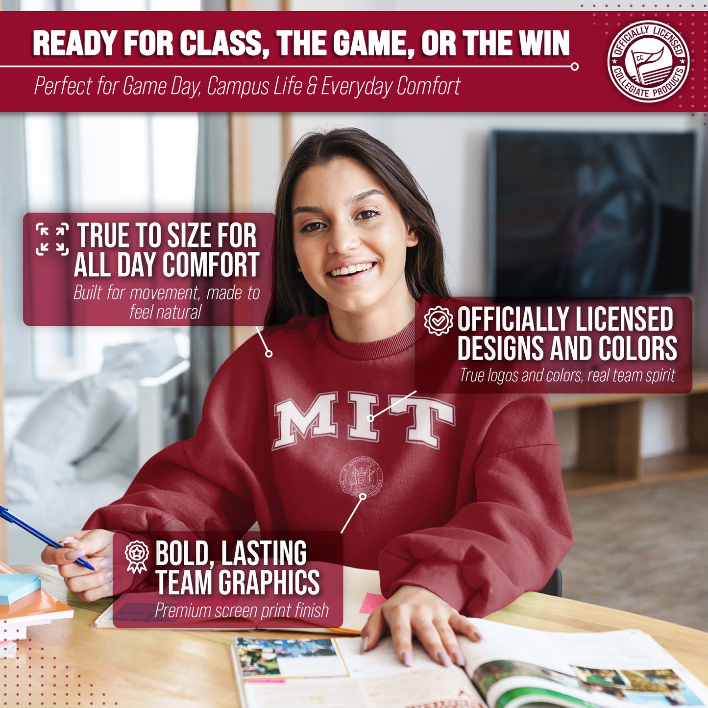MIT Engineers Adult Arch & Logo Soft Style Gameday Crewneck Sweatshirt - Cardinal