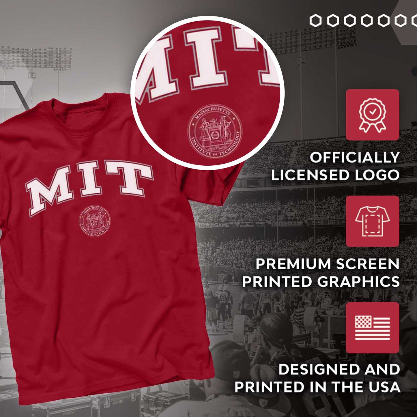 MIT Engineers Massachusetts Engineers Arch and Logo Short Sleeve T-shirt - Cardinal