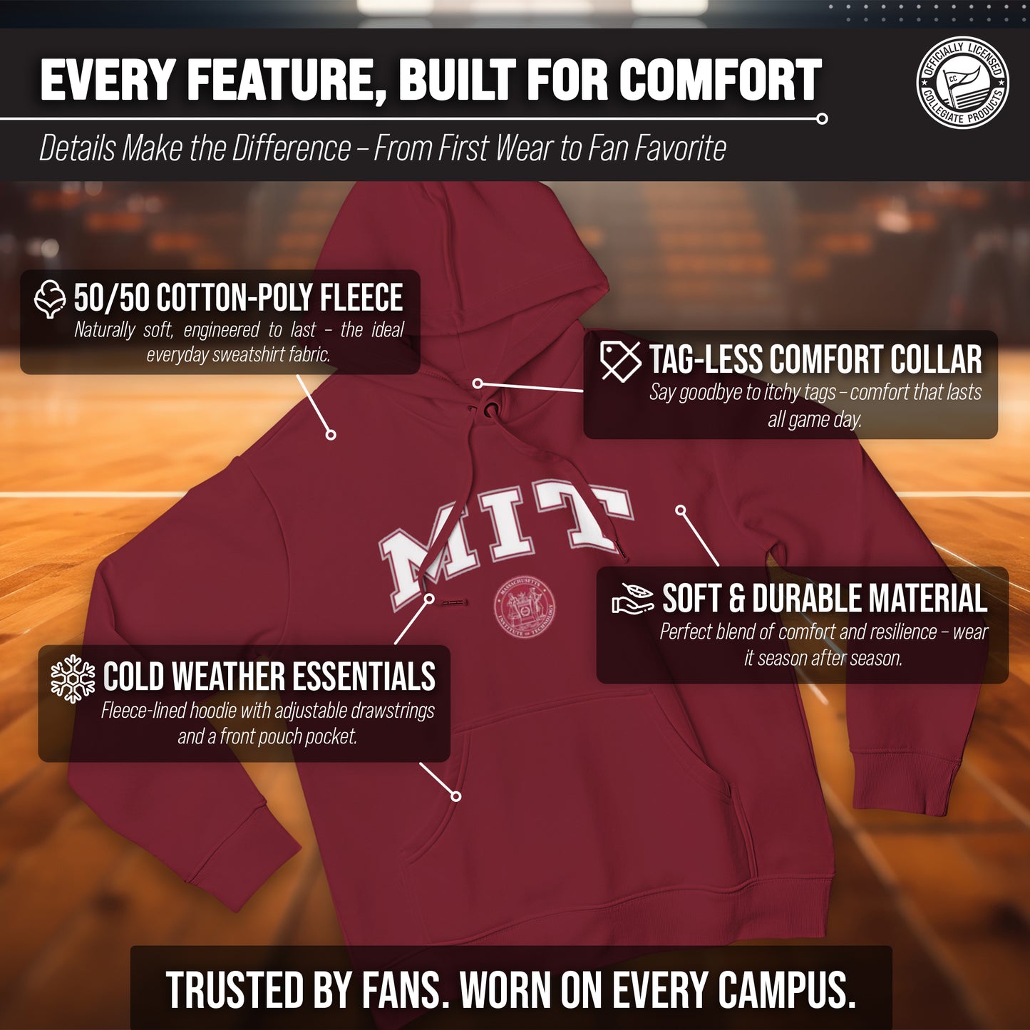 MIT Engineers Adult Arch & Logo Soft Style Gameday Hooded Sweatshirt - Cardinal
