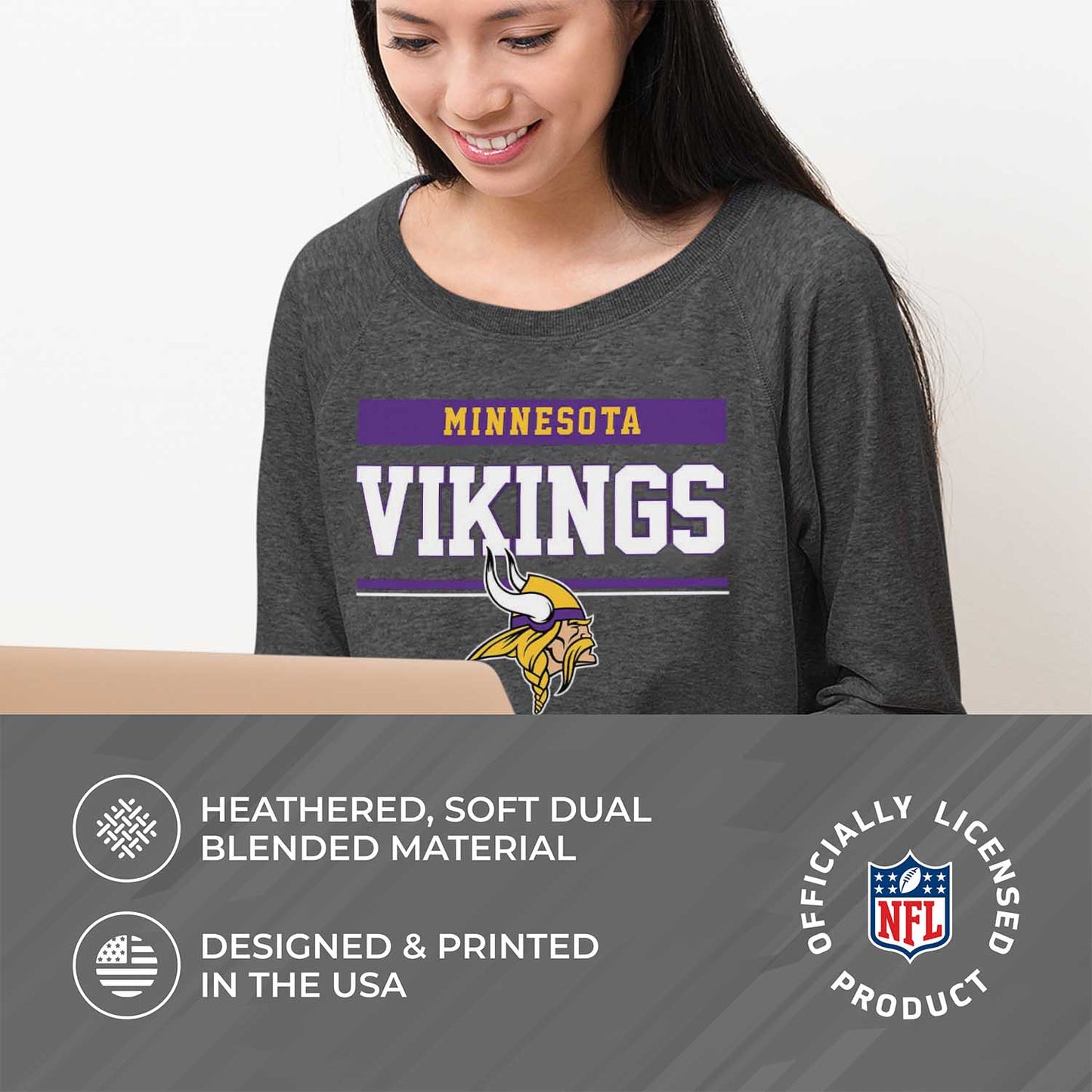 Minnesota Vikings NFL Womens Charcoal Crew Neck Football Apparel - Charcoal