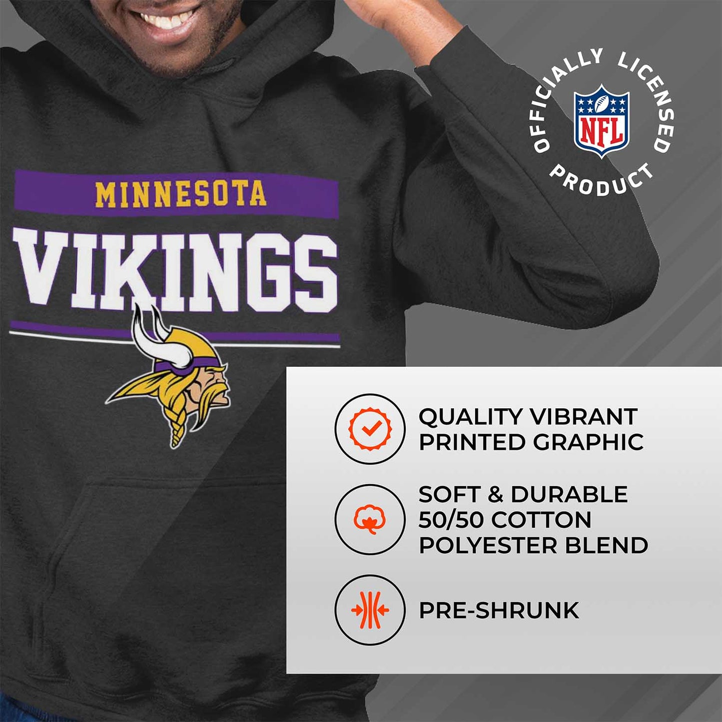 Minnesota Vikings NFL Adult Gameday Charcoal Hooded Sweatshirt - Charcoal