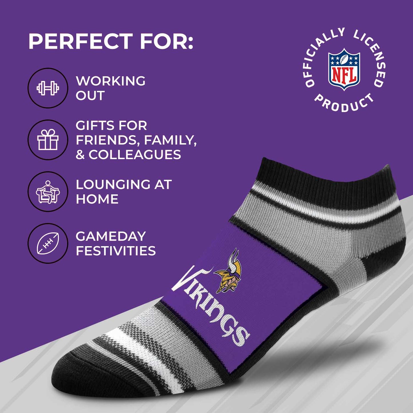 Minnesota Vikings NFL Adult Marquis Addition No Show Socks - Purple