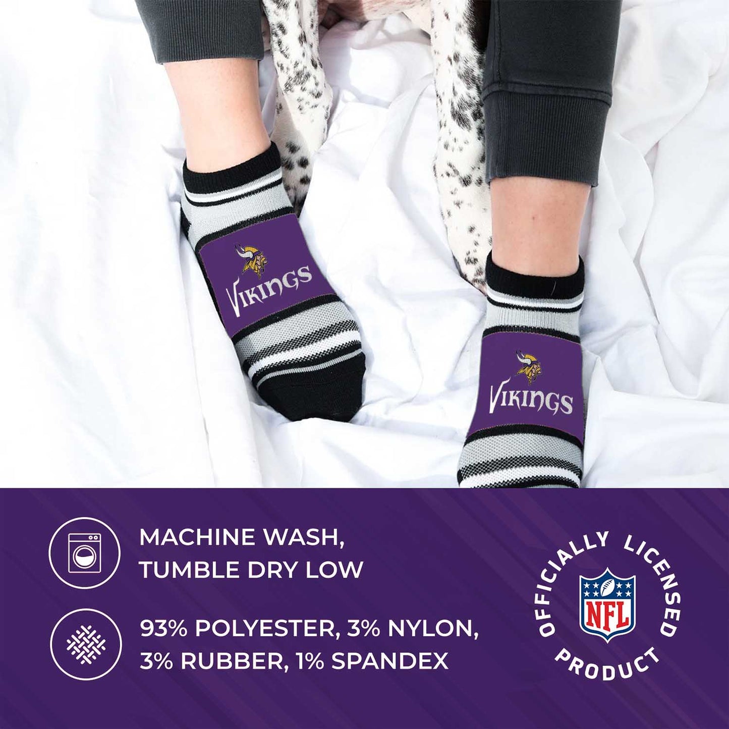 Minnesota Vikings NFL Adult Marquis Addition No Show Socks - Purple