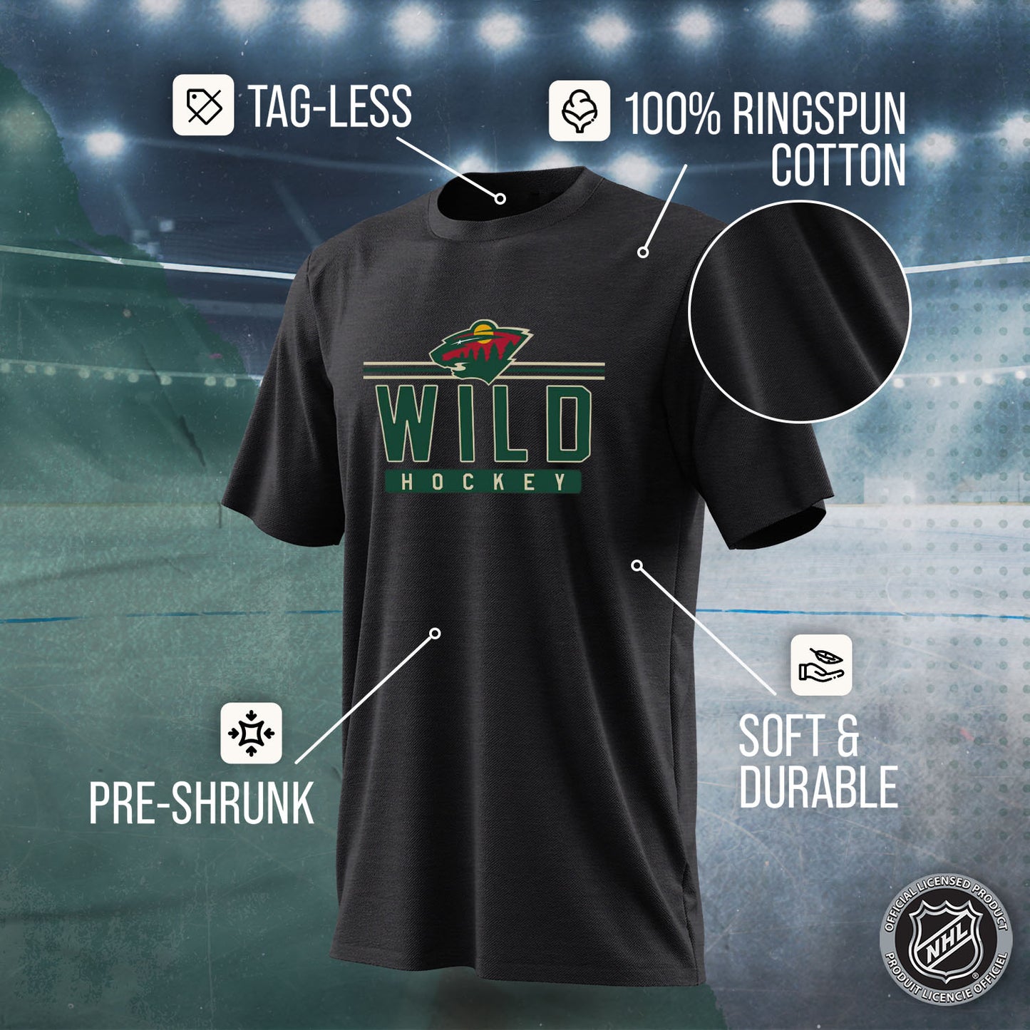 Minnesota Wild Adult NHL Heather Charcoal True Fan Hockey T-Shirt - Charcoal