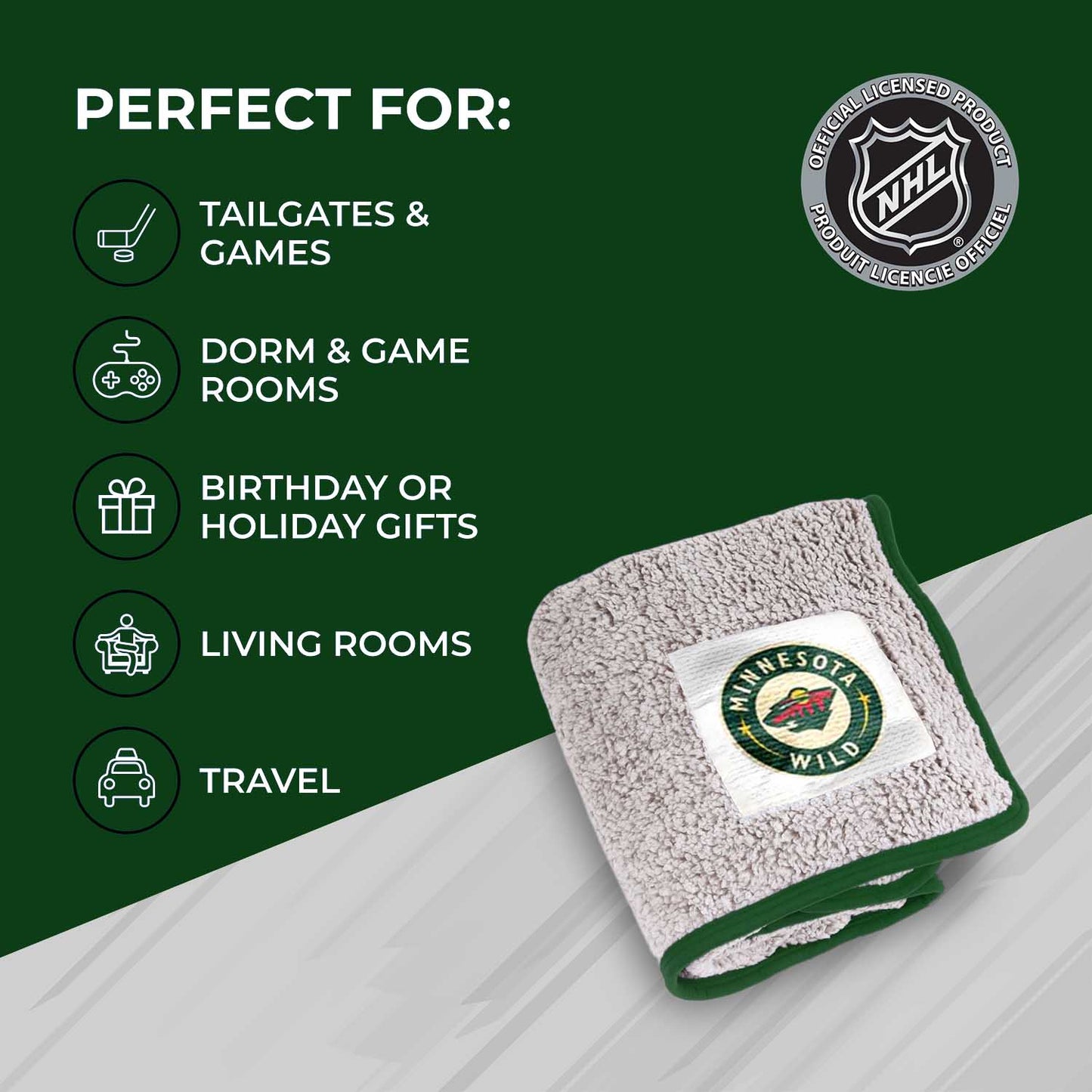 Minnesota Wild NHL Silk Touch Sherpa Throw Blanket - Green