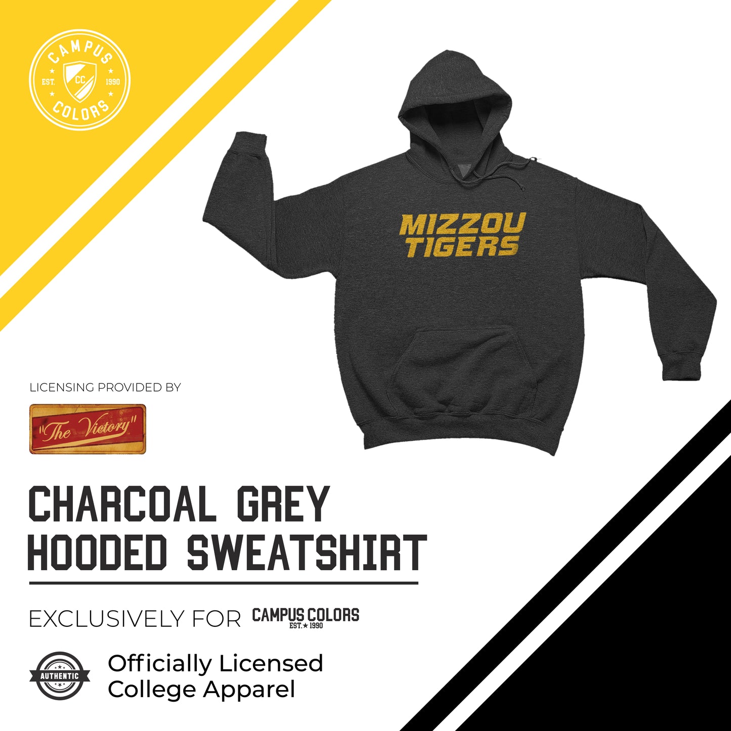Missouri Tigers NCAA Adult Cotton Blend Charcoal Hooded Sweatshirt - Charcoal