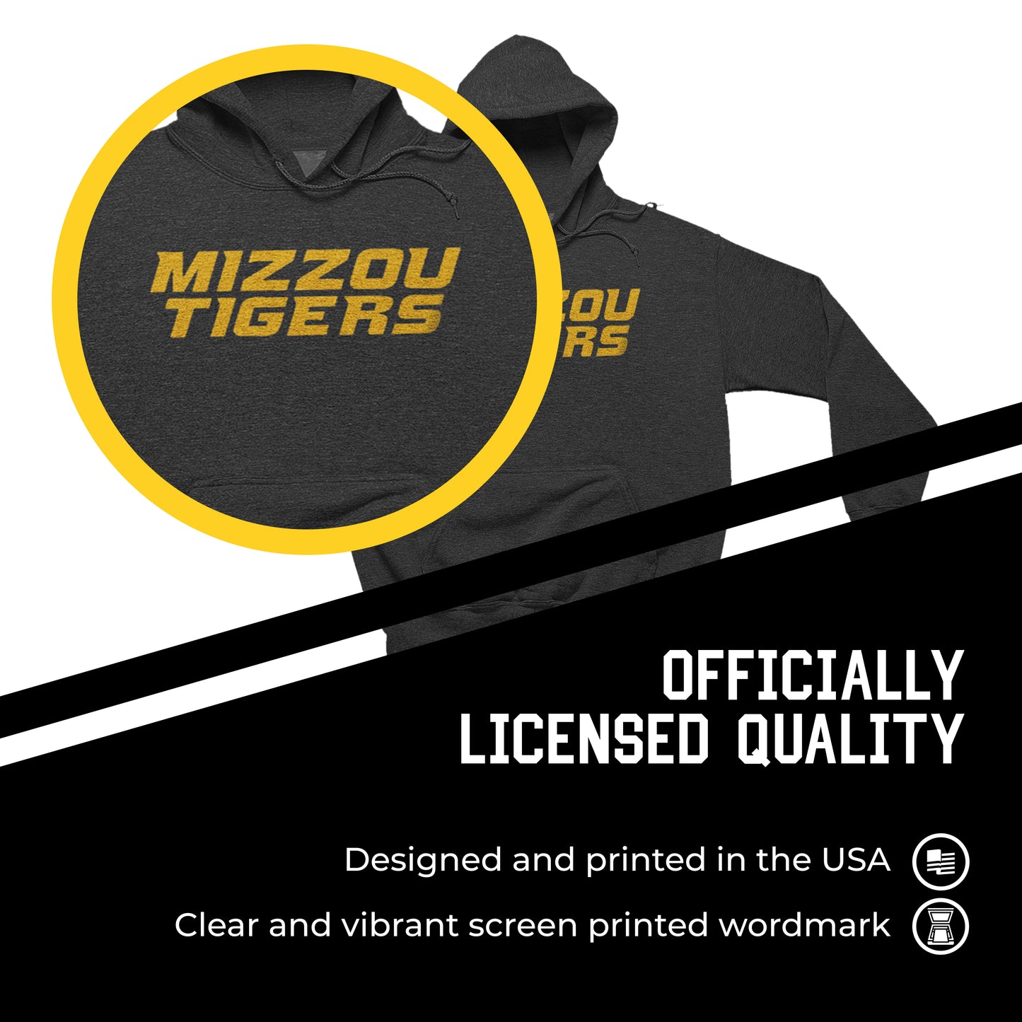Missouri Tigers NCAA Adult Cotton Blend Charcoal Hooded Sweatshirt - Charcoal