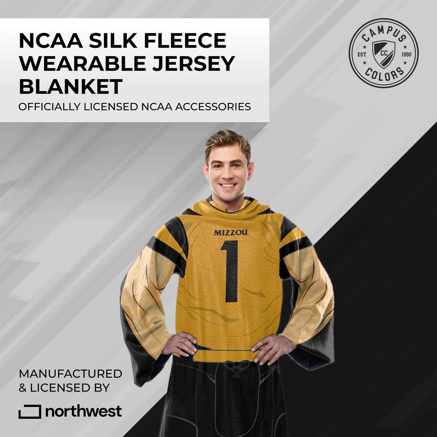 Missouri Tigers NCAA Team Wearable Blanket with Sleeves - Black
