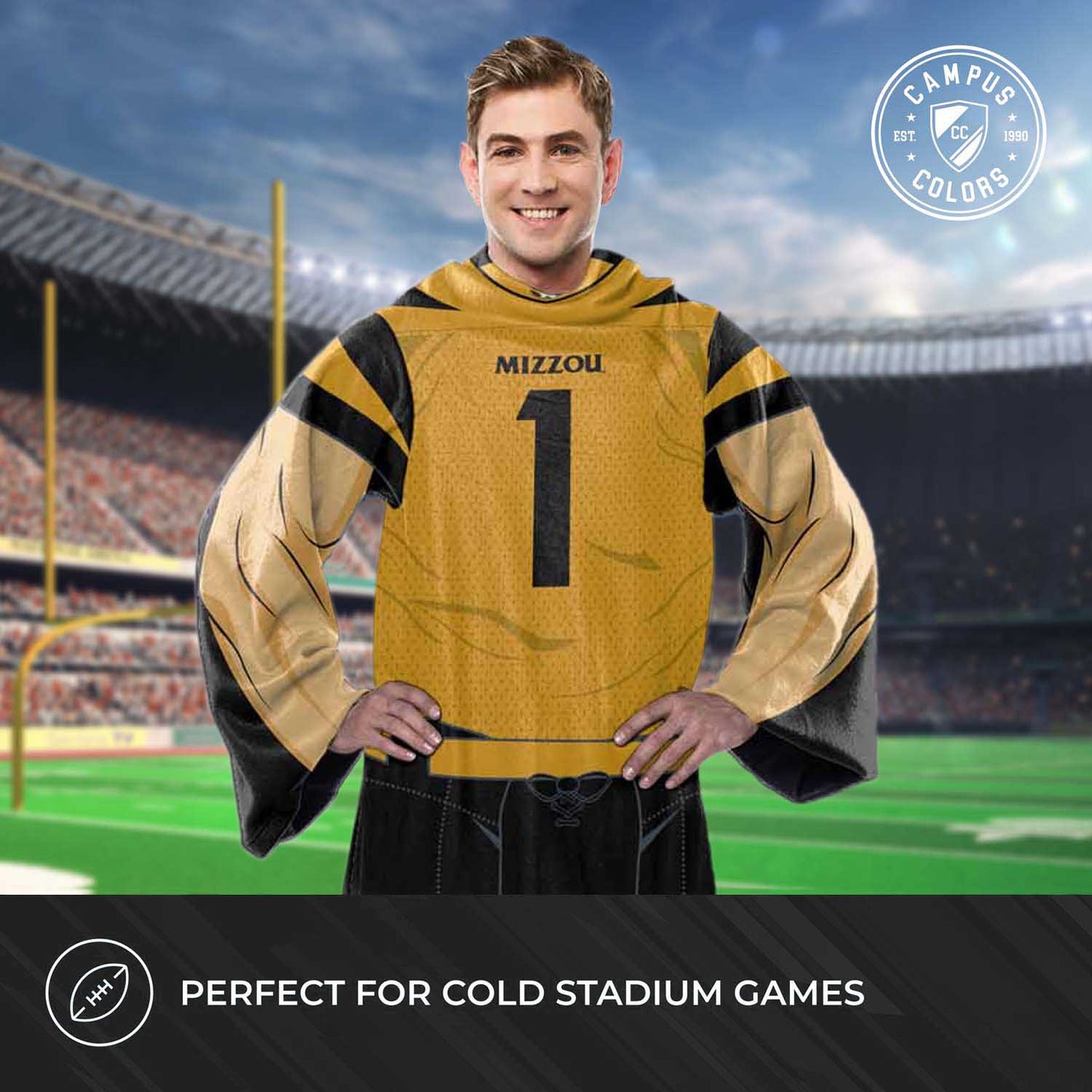 Missouri Tigers NCAA Team Wearable Blanket with Sleeves - Black