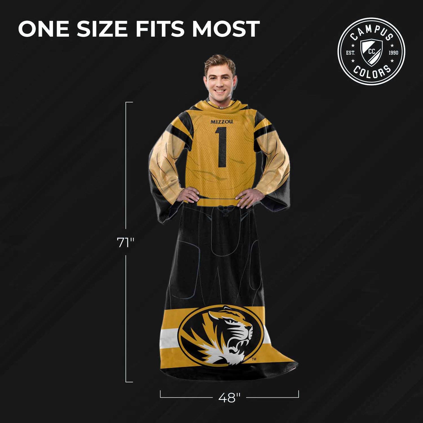 Missouri Tigers NCAA Team Wearable Blanket with Sleeves - Black
