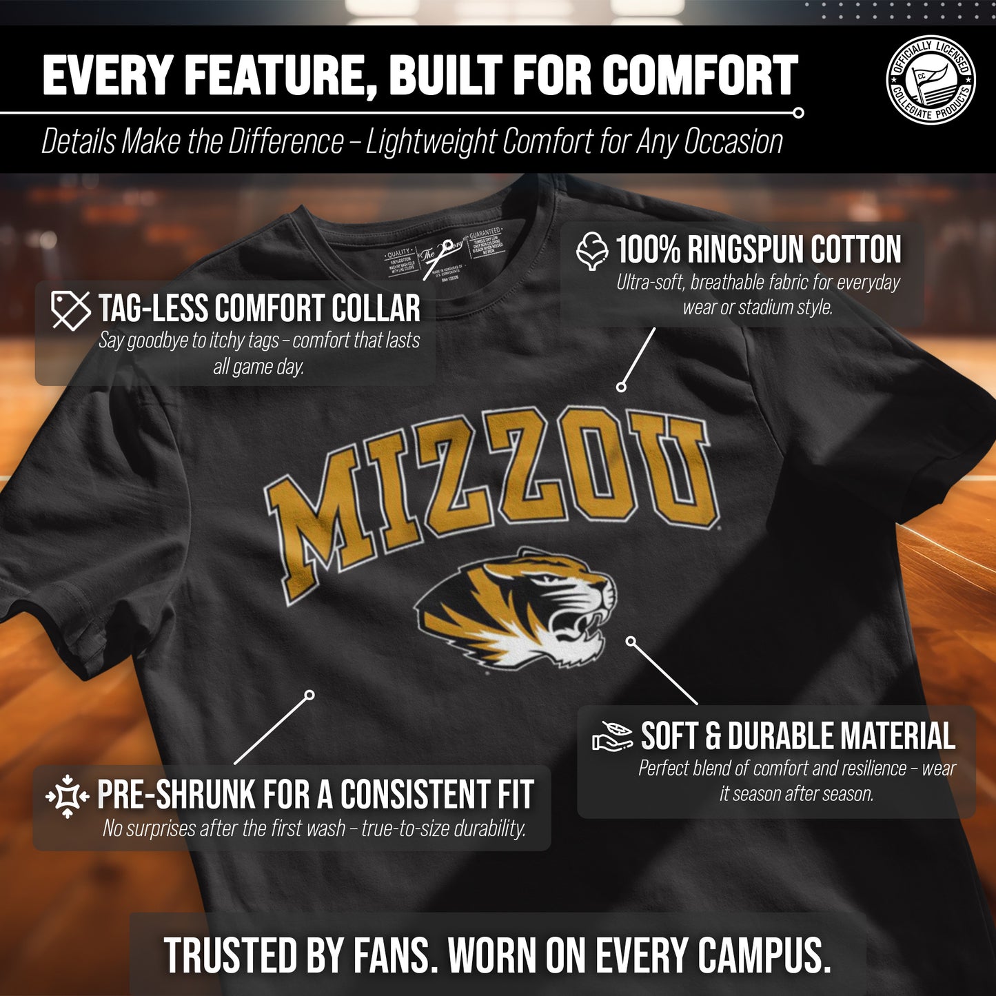 Missouri Tigers NCAA Adult Gameday Cotton T-Shirt - Black