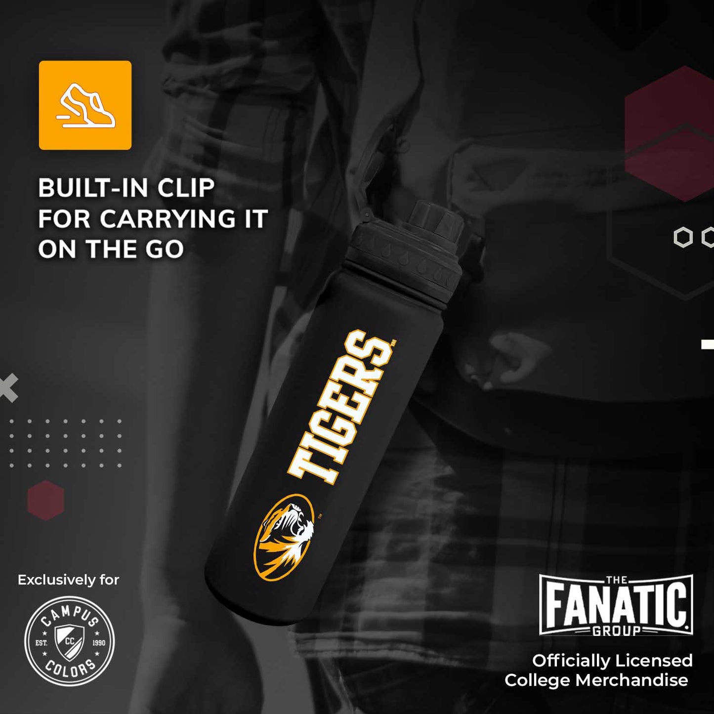 Missouri Tigers NCAA Stainless Steel Water Bottle - Black