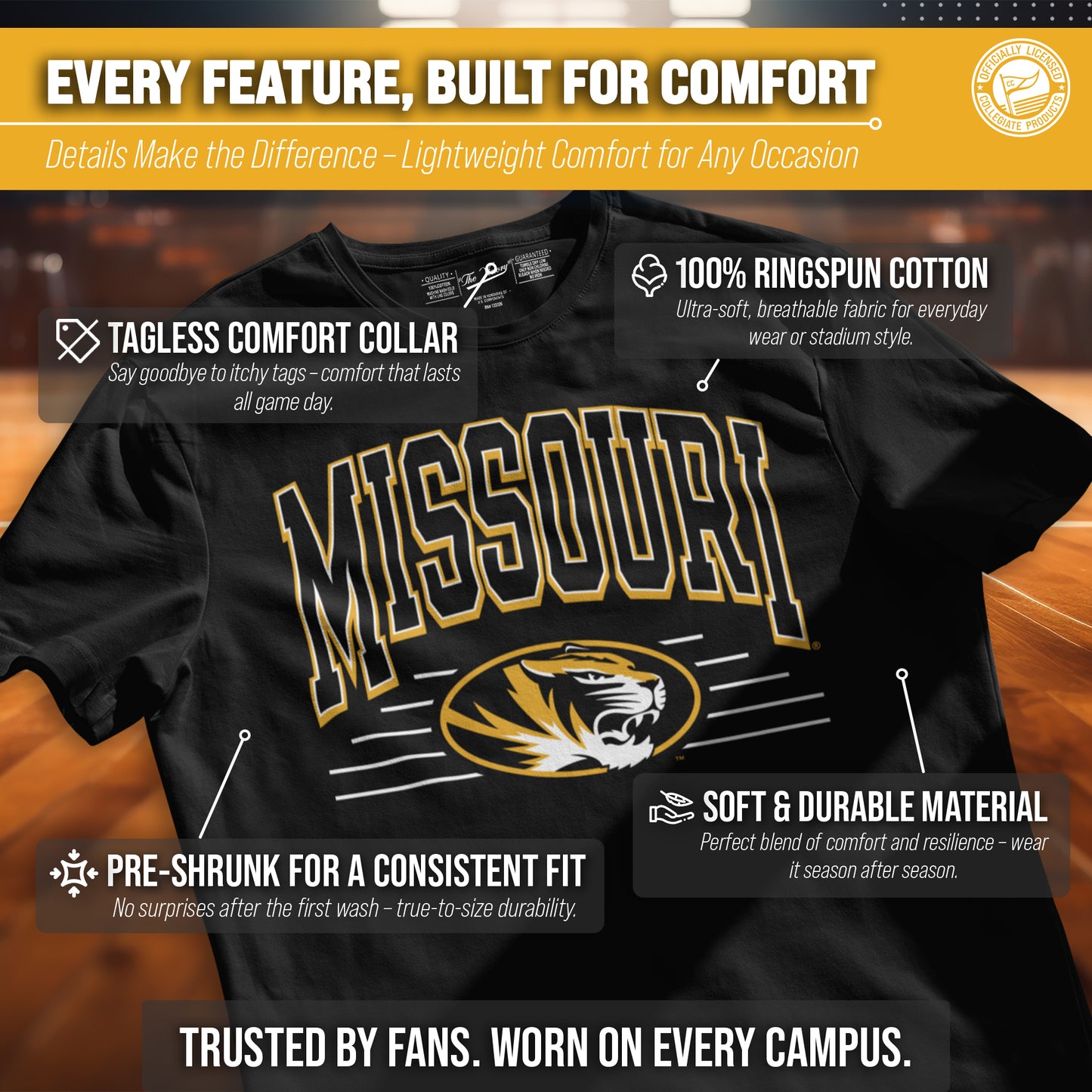 Missouri Tigers NCAA Adult Unisex Overtime Classics T-Shirt - Black