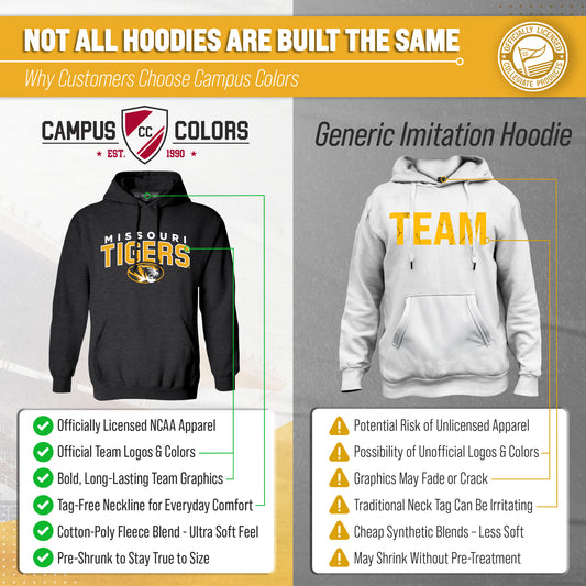 Missouri Tigers NCAA Adult Unisex Starting Fresh Heathered Hooded Fleece Sweatshirt - Black Heather