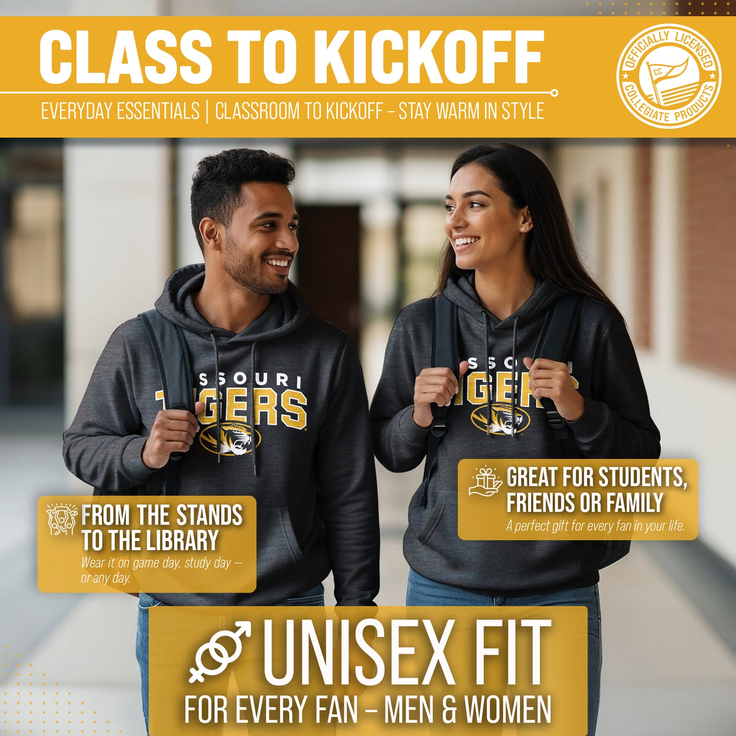 Missouri Tigers NCAA Adult Unisex Starting Fresh Heathered Hooded Fleece Sweatshirt - Black Heather