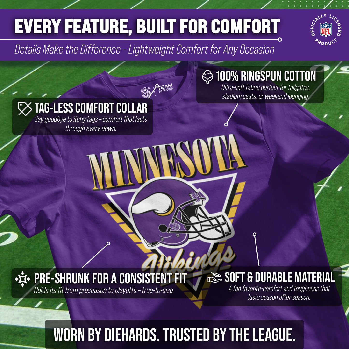 Minnesota Vikings NFL Adult Retro Triangle Unisex T-Shirt - Purple