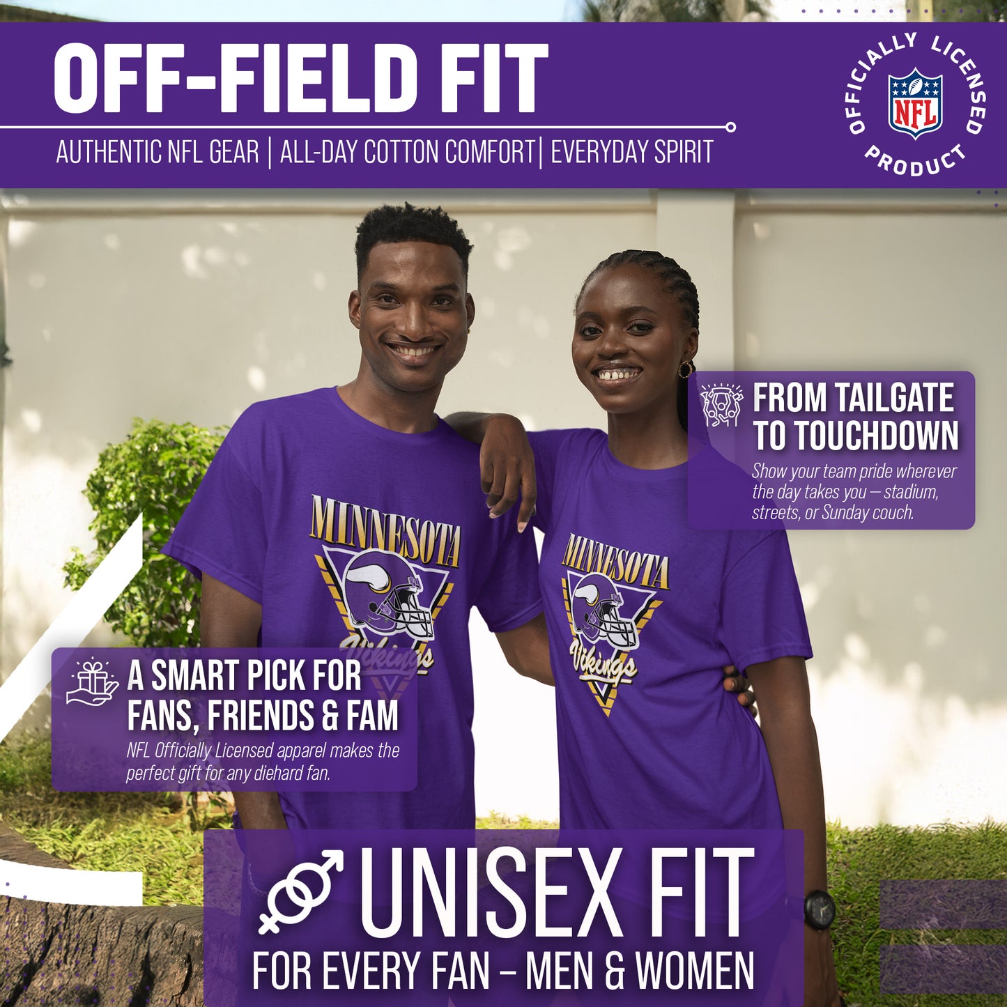 Minnesota Vikings NFL Adult Retro Triangle Unisex T-Shirt - Purple