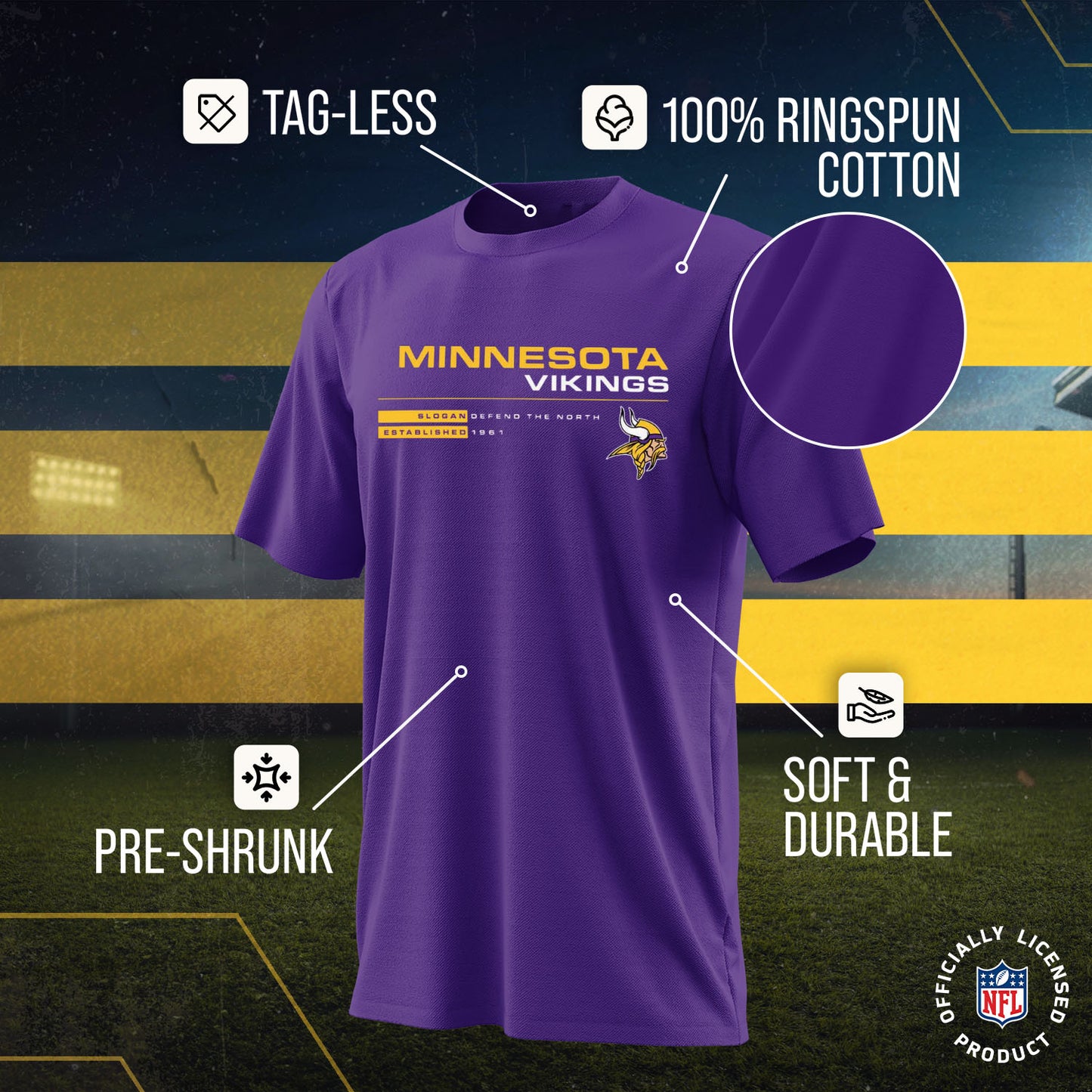 Minnesota Vikings Adult NFL Speed Stat Sheet T-Shirt - Purple