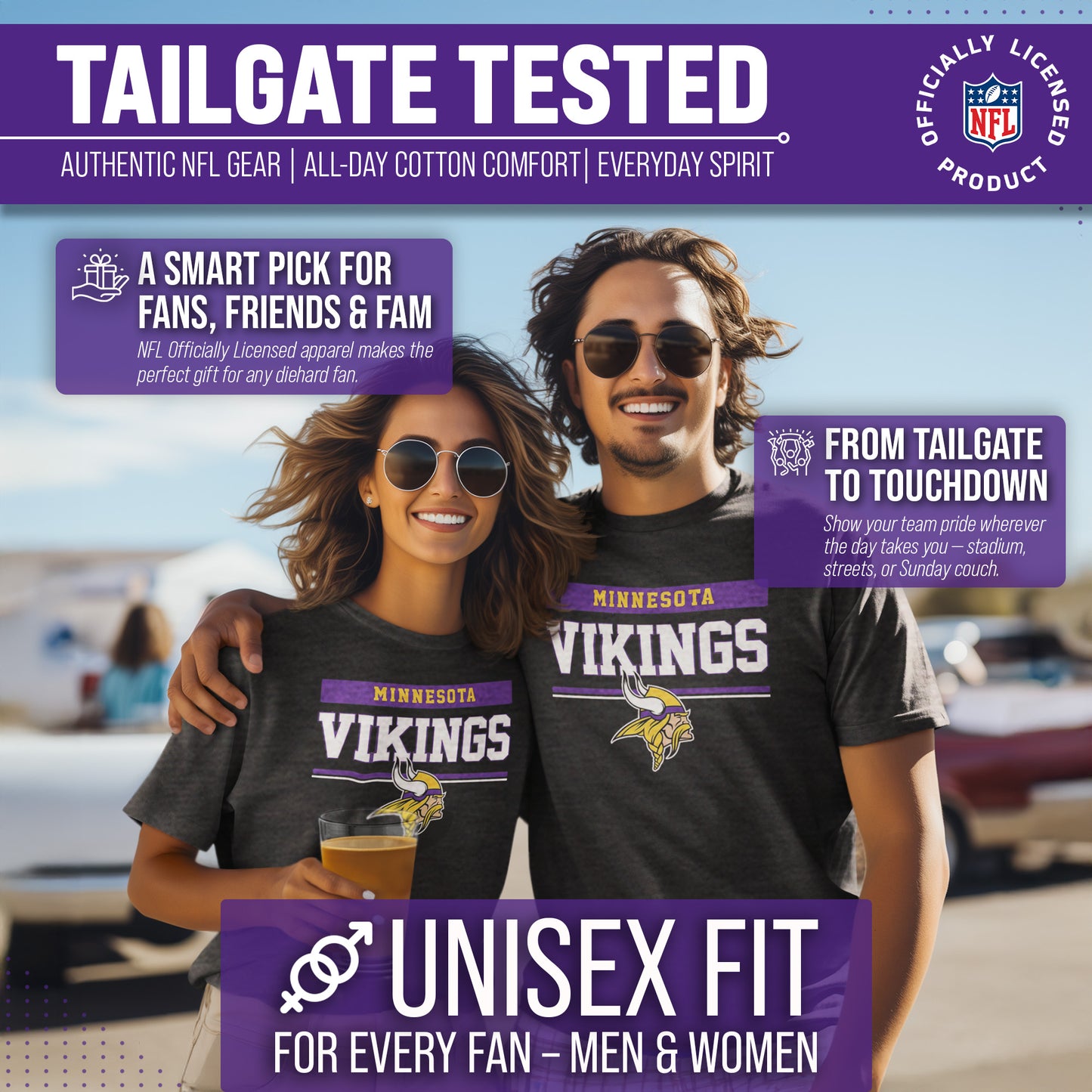 Minnesota Vikings NFL Adult Team Block Tagless T-Shirt - Charcoal