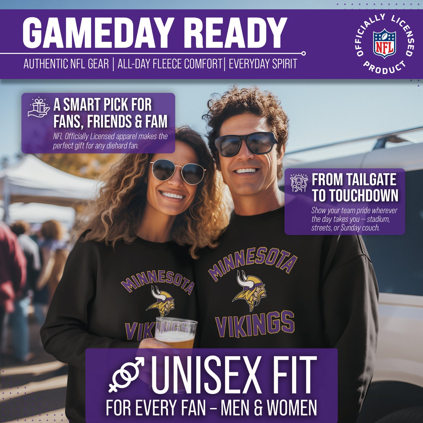 Minnesota Vikings NFL Adult Gameday Football Crewneck Sweatshirt - Black