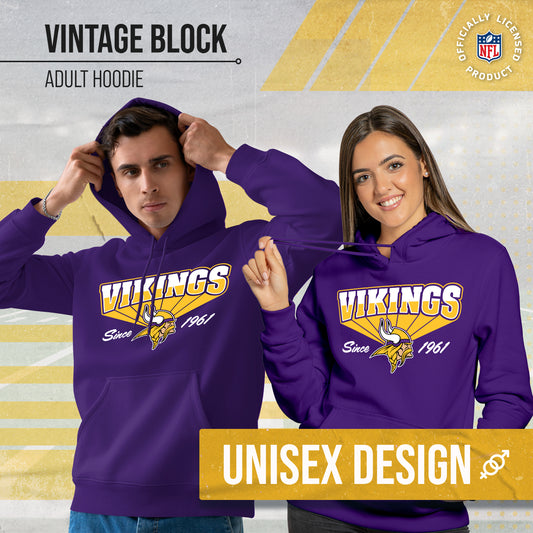 Minnesota Vikings NFL Adult Unisex Vintage Block Ultra Soft Fleece Hooded Sweatshirt - Purple