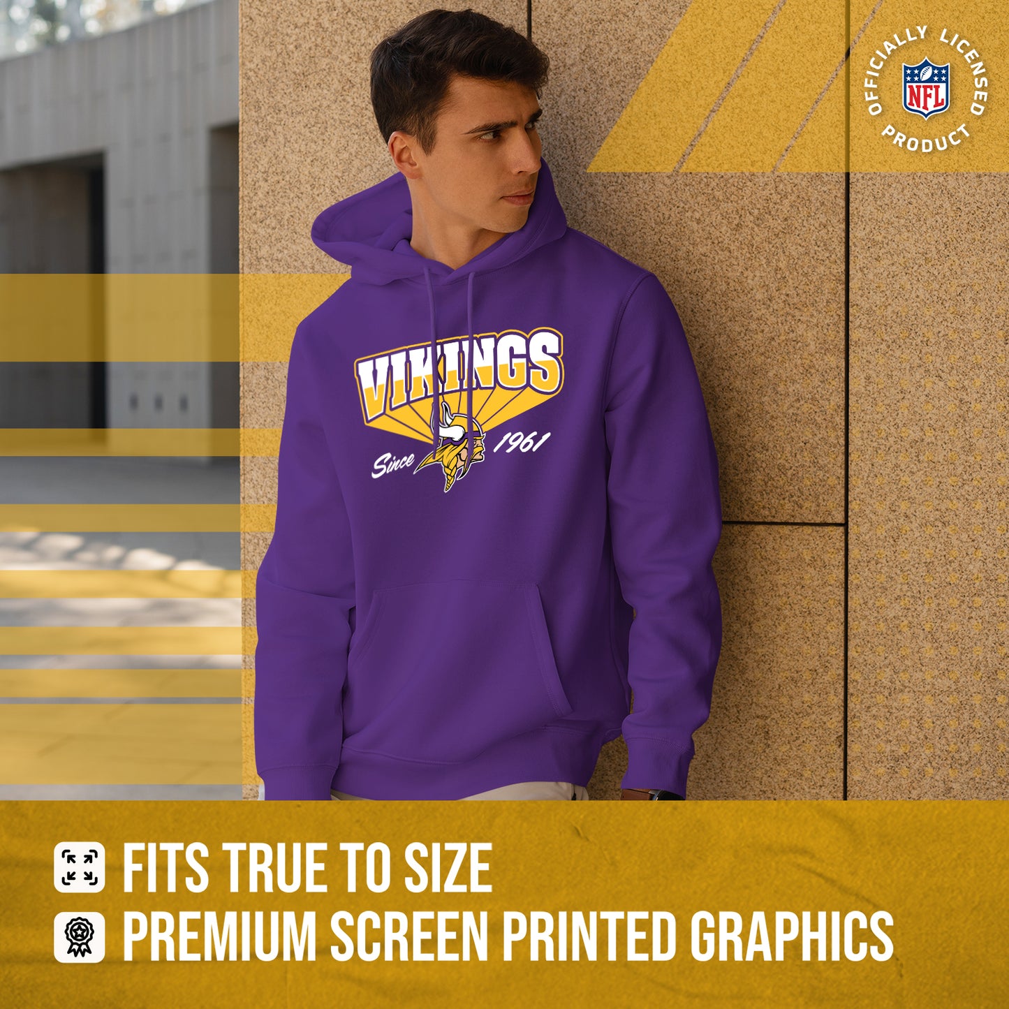 Minnesota Vikings NFL Adult Unisex Vintage Block Ultra Soft Fleece Hooded Sweatshirt - Purple