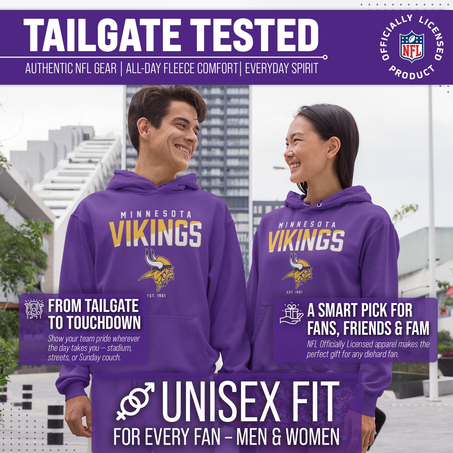 Minnesota Vikings Adult NFL Diagonal Fade Fleece Hooded Sweatshirt - Purple