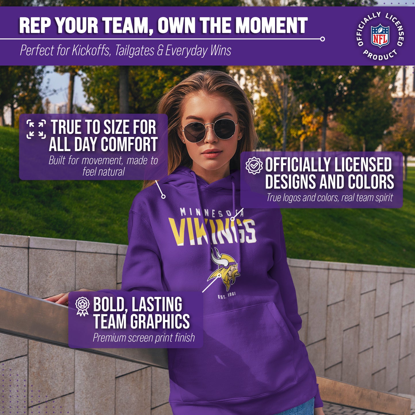 Minnesota Vikings Adult NFL Diagonal Fade Fleece Hooded Sweatshirt - Purple