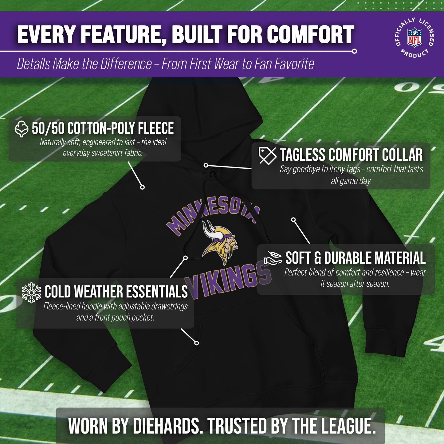 Minnesota Vikings NFL Adult Gameday Hooded Sweatshirt - Black
