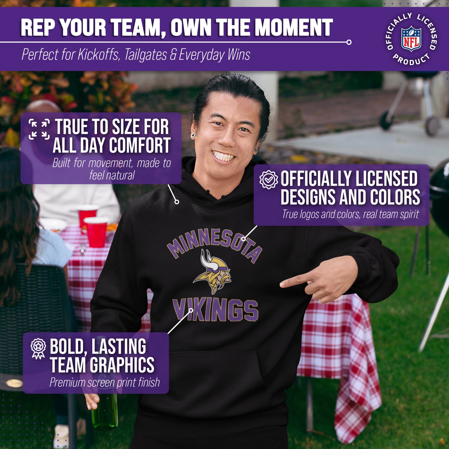 Minnesota Vikings NFL Adult Gameday Hooded Sweatshirt - Black