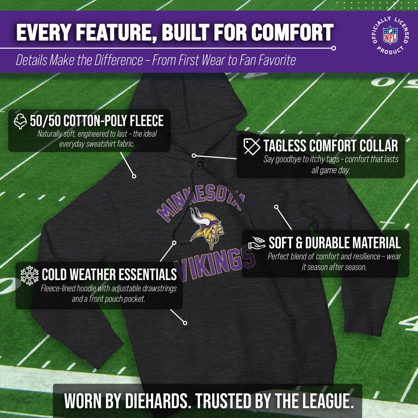 Minnesota Vikings NFL Adult Gameday Hooded Sweatshirt - Charcoal