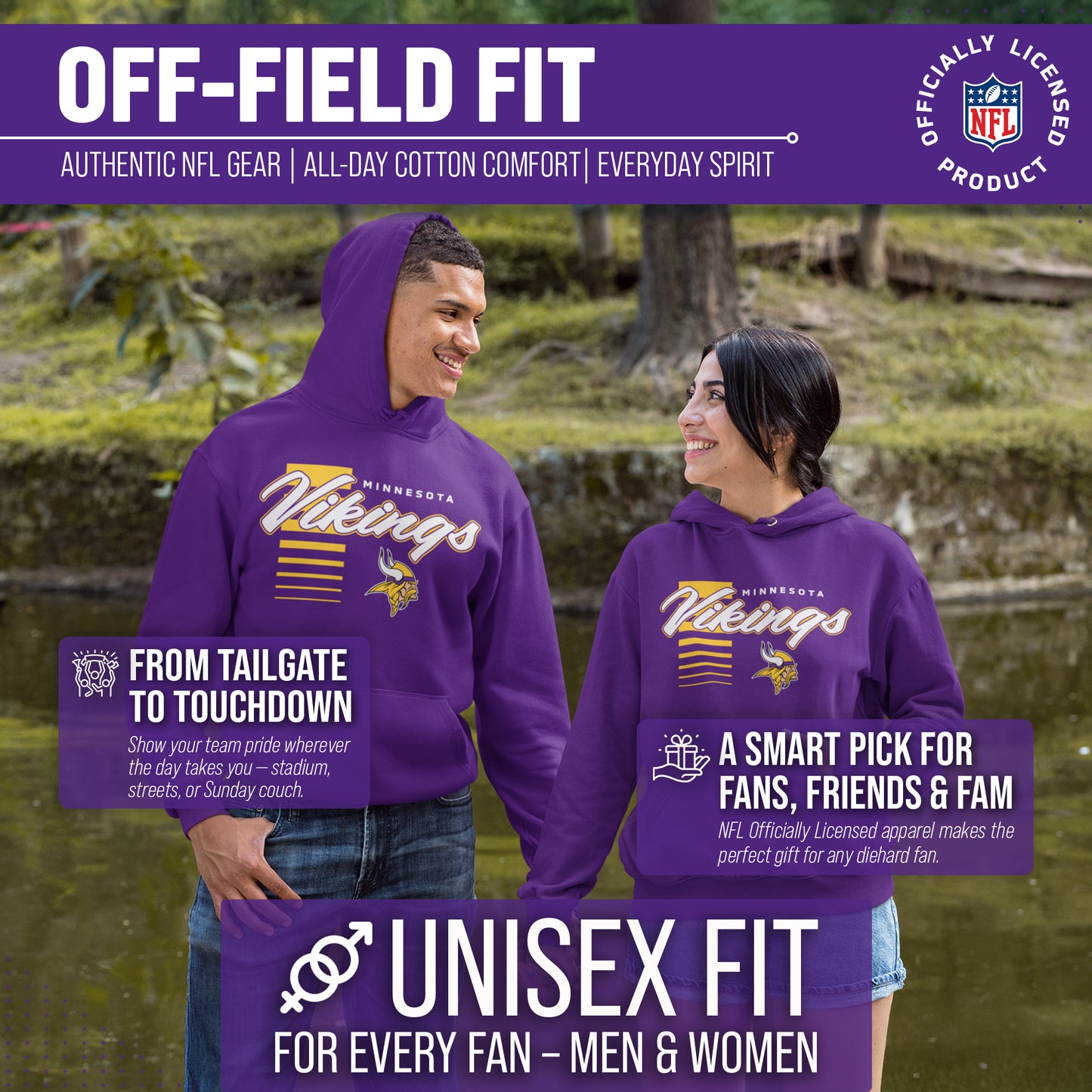 Minnesota Vikings NFL Adult Unisex Retro Script Ultra Soft Fleece Hooded Sweatshirt - Purple