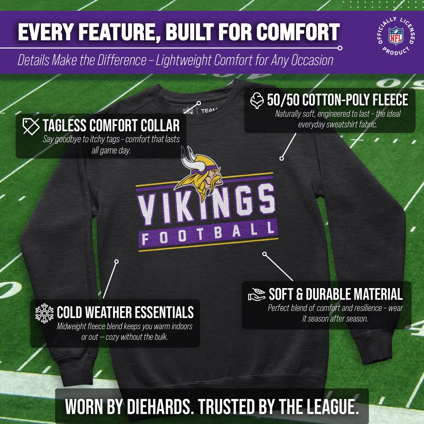 Minnesota Vikings NFL Adult True Fan Crewneck Sweatshirt - Charcoal