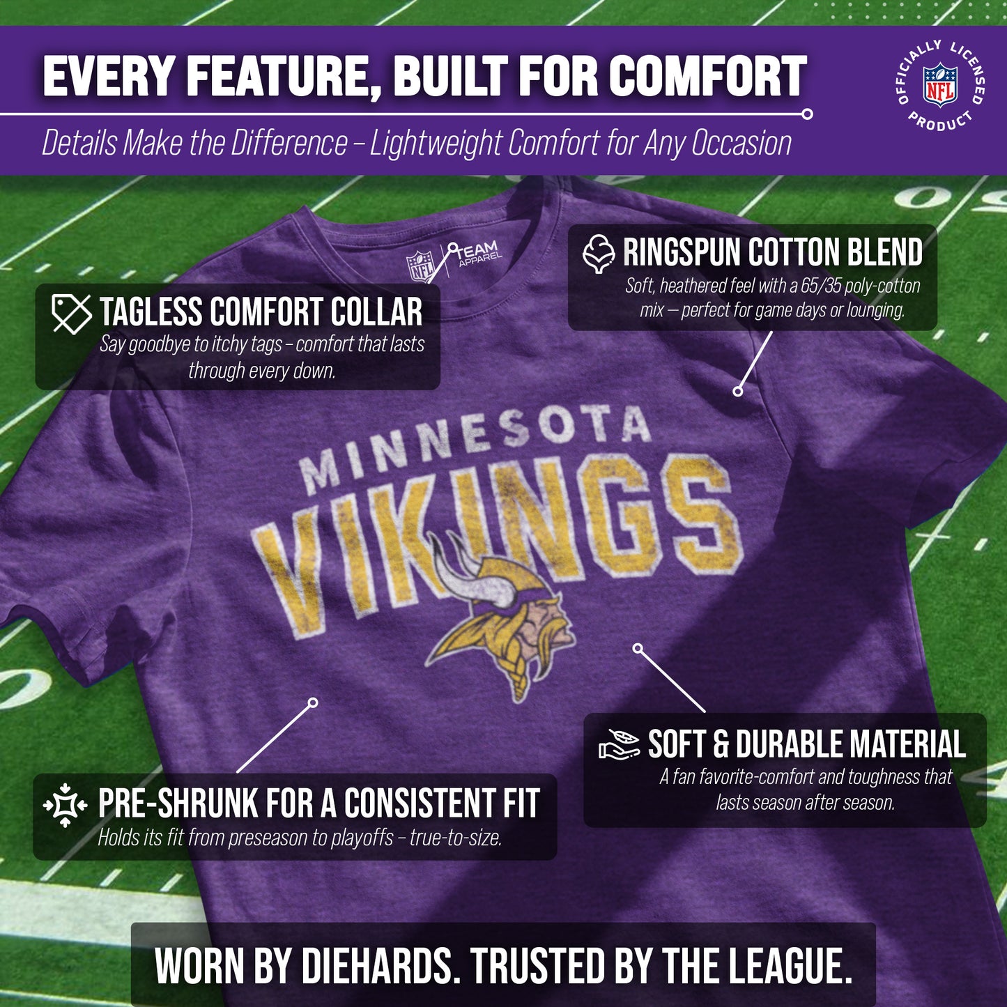 Minnesota Vikings NFL Starting Fresh Short Sleeve Heather T-Shirt - Purple